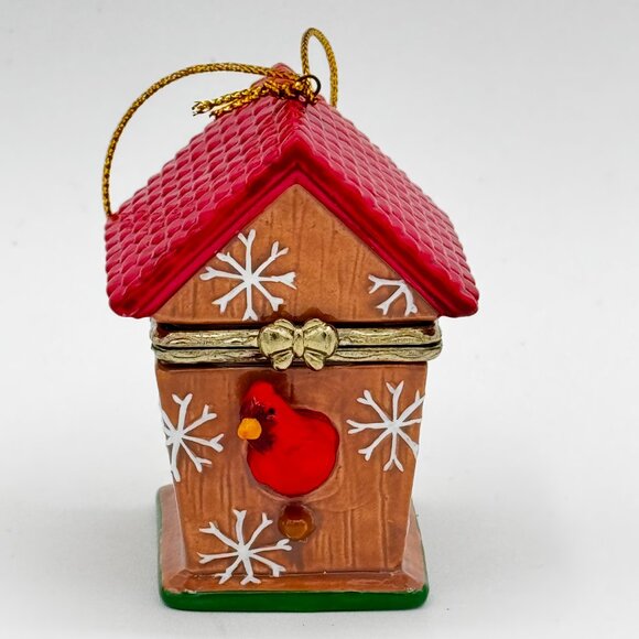 Bird House Chalet Porcelain Hinged Surprise Gift Trinket Box Christmas Ornament - Picture 4 of 5